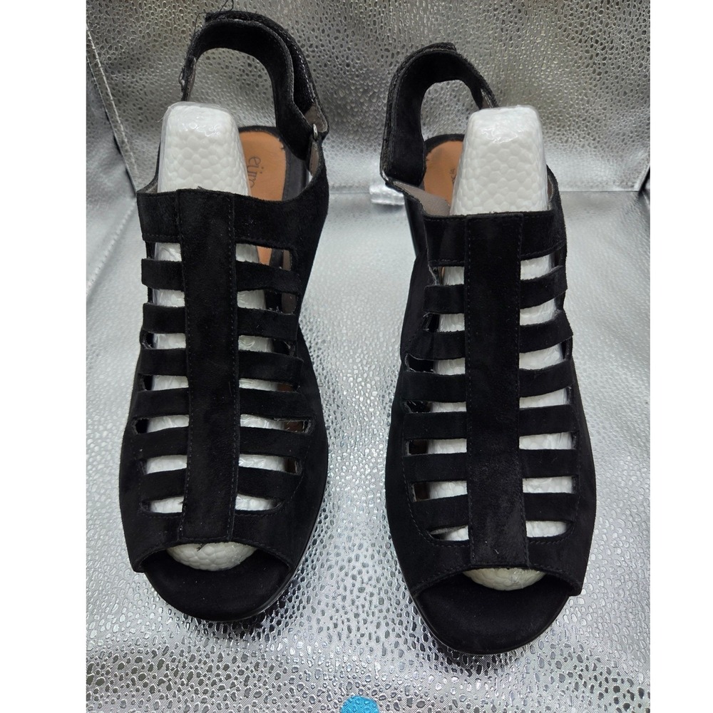 Eurosoft by Sofft Womens Black Suede Cage Sandals Block Heel Slingback Size 10